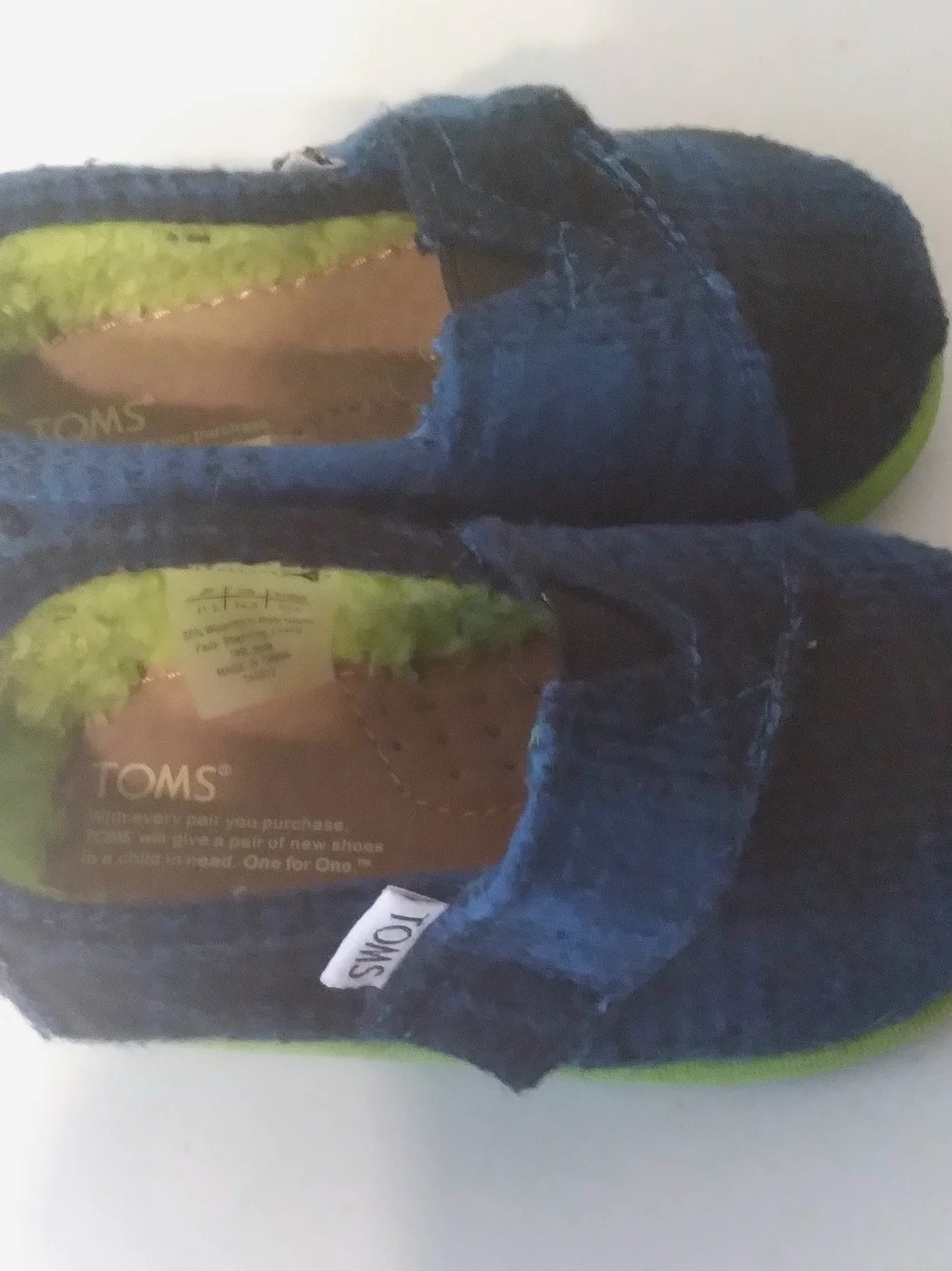 Toms Kids Navy Blue Wool Blend Slip-On Sneakers with Lime Green Soles